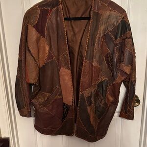 Curious Patchwork Western Boho Hippie Patchwork Leather Jacket M/L